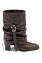 Women's Brown Ruched Bell-Top Boots with Buckle Detail, Square Toe, and Thick Heel - 3