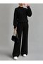Women's Crop Top, Finger-Loop, Wide-Leg Pants, Stylish Two-Piece Knit Set.