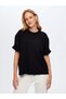 Women's Black T-Shirt with Stone-Detailed Sleeves and Round Neck, Uw26Tsh088.
