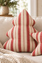 Christmas Tree Pillow 50 cm – Red Striped Linen Fabric, Filled Decorative Pillow. - 2