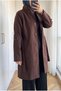 Women's Long Cashmere Coat with Stand-Up Collar, Buttoned Waist, and Belt, 98 Cm. - 3