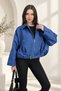 Women's Bomber Jacket Oversize Short Belted Long Sleeve Zipper Shirt Collar Drop Shoulder Checkered Jacket Mo