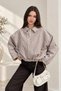 Women's Bomber Jacket Oversize Short Belted Long Sleeve Zipper Shirt Collar Drop Shoulder Checkered Jacket Mo