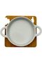 White Ceramic Serving Dish with Double Handles, Round Baking Pan with Bamboo Trivet Base, Decorative Kitchen Cookware Set - 3