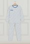 Women Mother Long Sleeve Blue Floral Pattern Cotton Combed Pajamas Set - 2