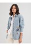 Women's Light Blue Oversized Denim Shirt Jacket with Bear Embroidery. - 2