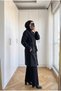 Women's Long Cashmere Coat with Stand-Up Collar, Buttoned Waist, and Belt, 98 Cm. - 3