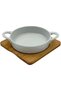 White Ceramic Serving Dish with Double Handles, Round Baking Pan with Bamboo Trivet Base, Decorative Kitchen Cookware Set - 2