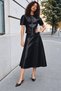 Women's Faux Leather Midi Skirt with Stitching Details / Women's Faux Leather A-Line Midi Skirt - 3