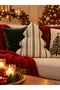 Green Striped Linen Christmas Tree Pillow, 50 cm – Filled Decorative Pillow. - 4