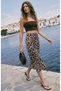 Graphic Pattern Viscose Satin Fabric, Midi-Length Brown Skirt. - 2