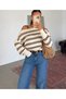 Women's Boat Neck Striped Loose Long Sleeve Knitwear Sweater - 2