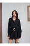 Women's Shirt Collar Belted Skirt Layered Lace Mini Dress