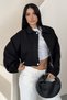 Women's Balloon Sleeve Oversized Crop Denim Bomber Jacket. - 3