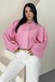 Women's Balloon Sleeve Oversized Crop Denim Bomber Jacket. - 4