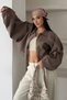 Women's Balloon Sleeve Oversized Crop Denim Bomber Jacket. - 3