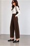 Women's Pants Barrel Pants Cloutte Pants High Stylish Boyfriend Wide Leg Brown Fabric Pants - 2