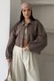 Women's Balloon Sleeve Oversized Crop Denim Bomber Jacket. - 6