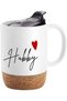 Ceramic Coffee Mug Set with Insulated Cork Base Splash Proof Lid - Hubby Wifey Coffee Mugs, Husband Wife Mugs for Engagement, Wedding, Anniversary and Valentine’s Day (2pcs, White,13oz) - 4