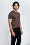 Men's Regular Fit Round Neck Stretchy Breathable Cotton Short Sleeve with Metallic Logo Detail, Brown. - 4