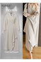 Ladies Solid Color Tunic Dress, Ladies Formal Elegant Asymmetrical Pleated Design High Waiste Dress, - 4