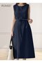 Ladies Comfortable High Waist Dress for Daily Commute Sleeveless Cotton A-Line High-Rise Dress with