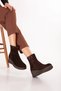 Women's Genuine Leather Non-Slip Sole Wedge Heel Boots Nhr.341 Brown Suede - 2