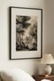 1 Piece of Vintage-Style Painting with a Black Wooden Frame, Featuring a Forest Theme and Charcoal Drawings.