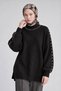 Half fisherman stone detailed knit sweater black