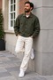 Men's Textured Seasonal Jacket with Buttoned Collar - 3