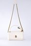 Leather chain strap shoulder and crossbody bag, beige.