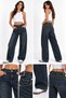 Women's High-Waisted Baggy Jeans with Side Buckle, Wide-Leg, Stretchy, Relaxed Fit, Distressed Detail Denim Pants. - 2
