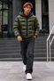 Men's Hooded Shiny Winter Casual Khaki Jacket - 6