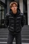 Men's Hooded Shiny Winter Casual Black Coat - 2