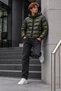 Men's Hooded Shiny Winter Casual Khaki Jacket - 5