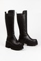 Star Black Women's Boots with Flexible Back and Thick Platform Heels - 5
