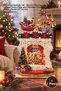 1 New Year's Ornament – Musical, Moving LED-Lit Santa Claus and Reindeer Figure with a Fireplace Design (37 x 20 cm)