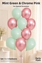 Set of 10 Green and Chrome Pink Latex Balloons, 11 Inches, 5+5, for Birthday Party Decorations