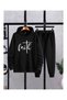 Unisex Black Printed Combed Cotton Tracksuit Set