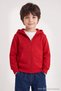 Navy Blue Cotton Boys' Plain/Basic Zippered Knitted Cardigan/Sweatshirt Tkdaw27Sw00004 - 5