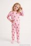 Pink Girls' Cotton Pajama Set with Teddy Bear Print, Elasticated Hem, and Crew Neck TKDAW27PT00022
