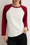 Ekru Bordo Reglan Kol Renk Bloklu Kalın Örme Sweatshirt TWOAW27SW00251 - 4