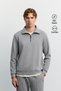 Men's Gray Stand Collar Zippered Modal Blend Soft Touch Regular Fit Sweatshirt A62Y1271