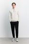 Men's Ecru Stand Collar Zippered Easy-Iron Cotton Regular Fit Sweatshirt A62Y1308 - 7