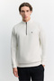 Men's Ecru Stand Collar Zippered Easy-Iron Cotton Regular Fit Sweatshirt A62Y1308 - 6
