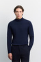 Men's Navy Blue Classic Slim Fit Trousers with Elastic Waist on the Side A62Y3203 - 8