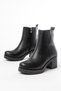 ZRİN-3057 Premium Black Slip-On Zipper Boots with 6 cm Thick Heels for Women - 2