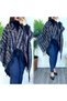 Women's Winter Double-Sided Poncho Shoulder Shawl 140X140 Striped Gray Black
