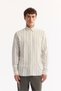 Men's Gray Bottomed Collar Soft Touch Striped Comfort Fit Shirt A52Y2112