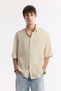 Men's Beige Bottom-Cut Collar Modal Blend Soft Touch Short Sleeve Boxy Fit Shirt A51Y2119 - 6